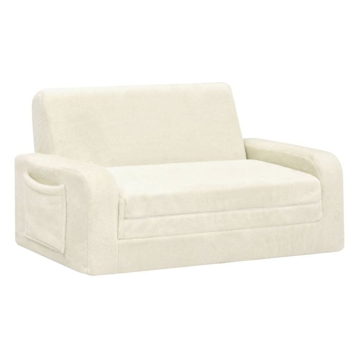 Ufurniture  3-in-1 Kids Couch Convertible Toddler Armrest Lounge Chair with Side Storage Pockets and Non-Slip Base Beige