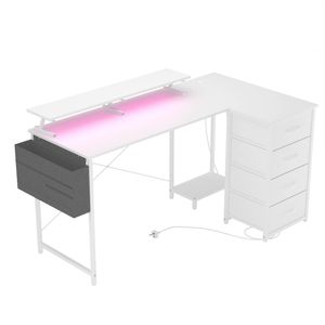 Advwin L Shaped Gaming Desk with LED Lights & Power Outlets 160cm Convertible Computer Desk with Monitor Stand White