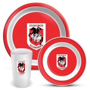 Nrl 3 Piece Dinner Set - St George Illawarra Dragons - Melamine Plate, Bowl, Cup