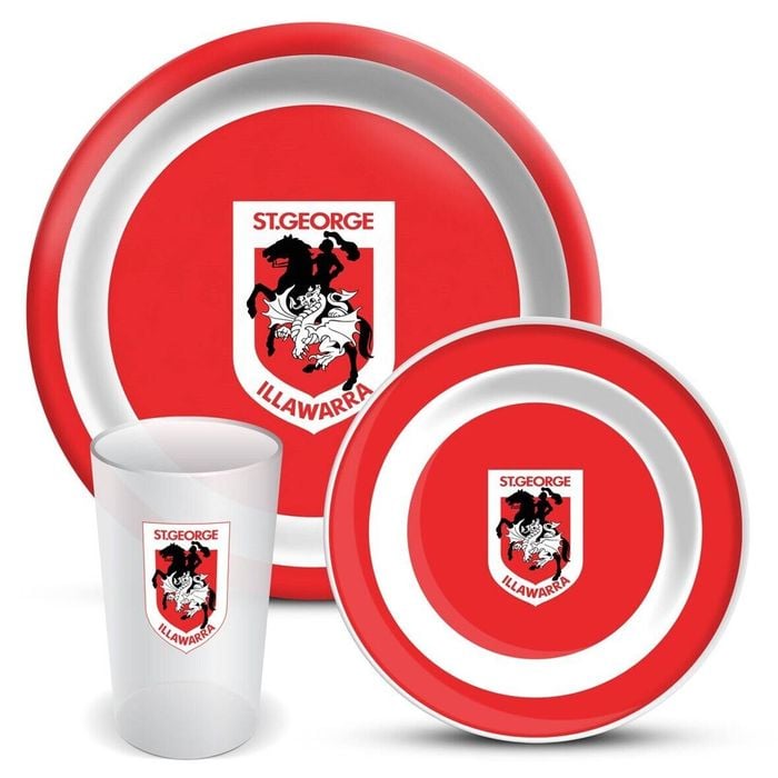 Nrl 3 Piece Dinner Set - St George Illawarra Dragons - Melamine Plate, Bowl, Cup