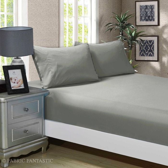 Fabric Fantastic 1000tc Ultra Soft Super King Size Bed Grey Fitted Sheet & 2 Pillowcases Set