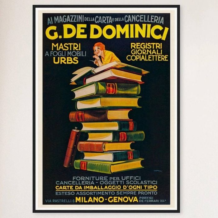 Galrie Charming Vintage Advertising Poster by G. De Dominici Books Perfect for Home, Black Frame, A1 60 x 84cm (23 x 33inch)