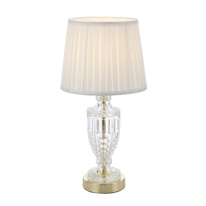 Telbix Debden Modern Table Desk Lamp Light Metal Glass Fabric Gold Ivory Clear