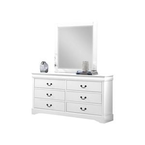 Dressing Chest with 6 Storage Drawers in Solid Wooden Mirror Metal Handles White Colour