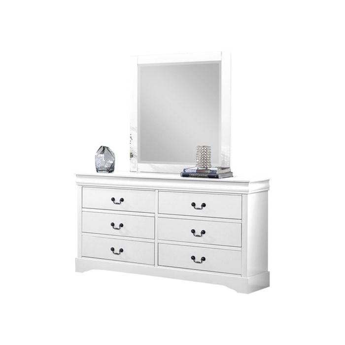 Dressing Chest with 6 Storage Drawers in Solid Wooden Mirror Metal Handles White Colour