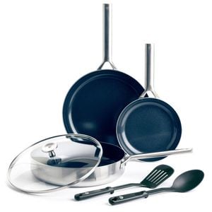 6pc Blue Diamond Cookware Set S/S Ceramic Coating Non-Stick Cooking Pan Silver