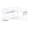 Advwin 150cm L Shaped Convertible Computer Gaming Desk w/ LED Lights Power Outlets Pegboard 242cm 2 Person Table White