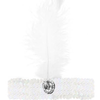 WIDE FLAPPER HEADBAND Feather Sequin Costume Gatsby Charleston Headpiece 1920s White