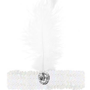 WIDE FLAPPER HEADBAND Feather Sequin Costume Gatsby Charleston Headpiece 1920s White