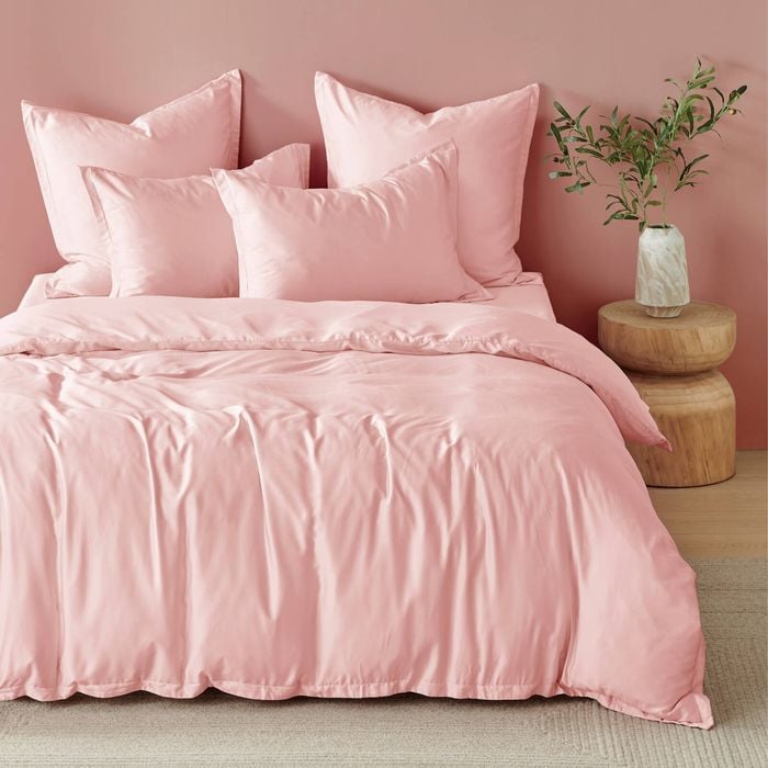 Natural Home Bamboo Tailored Quilt Cover Set Blush Pink Queen Bed