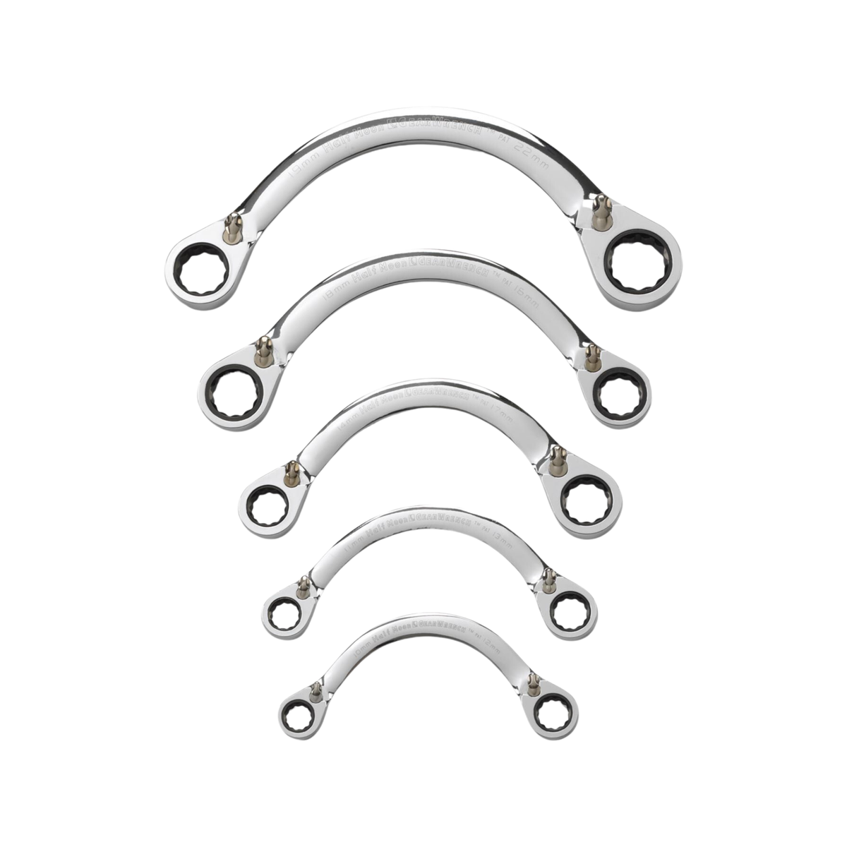 Gearwrench 5 piece 72 tooth 12 point reversible half moon double box