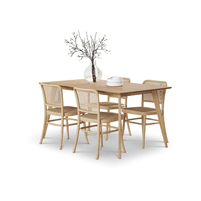 Bruno 5 PCE Rectangular 150cm Dining Set with Rattan Bentwood Chairs