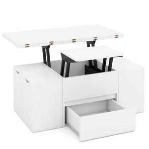 Costway Lift Top Coffee Table Center Table W/4 Storage Stool White