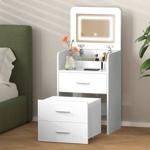 Alfordson Dressing Table Stool Set Bedside Table White