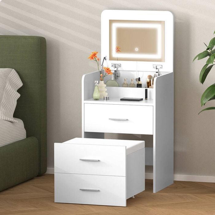 Alfordson Dressing Table Stool Set Bedside Table White