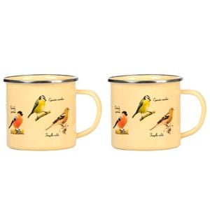2PK Esschert Design Enamel Mug Birds Coffee/Tea Drink Cup 0.5L Yellow