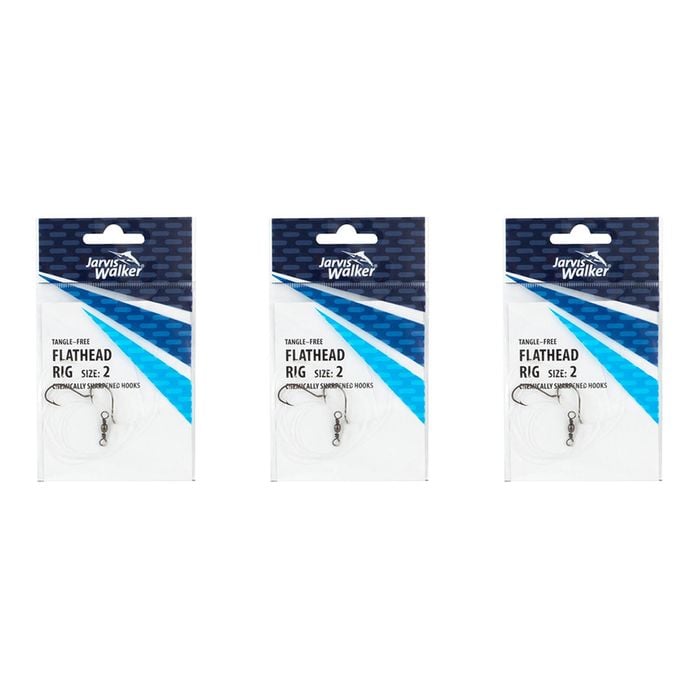 3x Jarvis Walker Tangle Free Flathead Rig Hooks Size 2