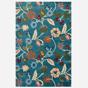 Designer Handmade Wool Rug-Botanical-Teal Blue/Multi-110x160cm