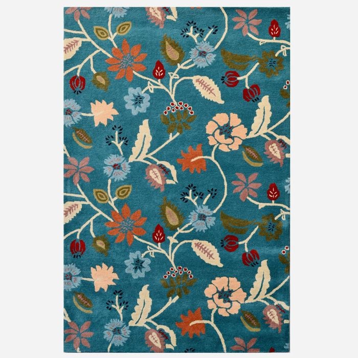 Designer Handmade Wool Rug-Botanical-Teal Blue/Multi-110x160cm