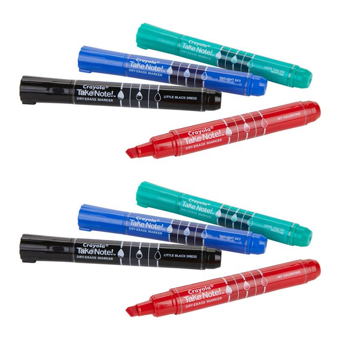 8x Crayola Take Note! Quick-dry White Board Markers Chisel Tip Writing Pen