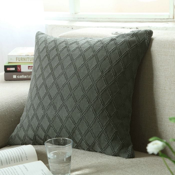 CottonMore 100% Cotton Knitted Cushion Cover Diamond Smoke Grey 45x45cm