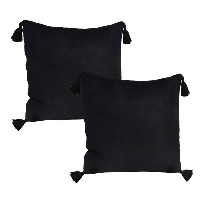 SOGA 2X 45CM Black Vintage Butterfly Velvet Throw Pillows with Tassels