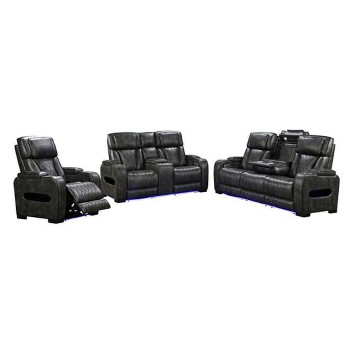 3R+2R+1R Electric Recliner LED Air Leather Dark Grey