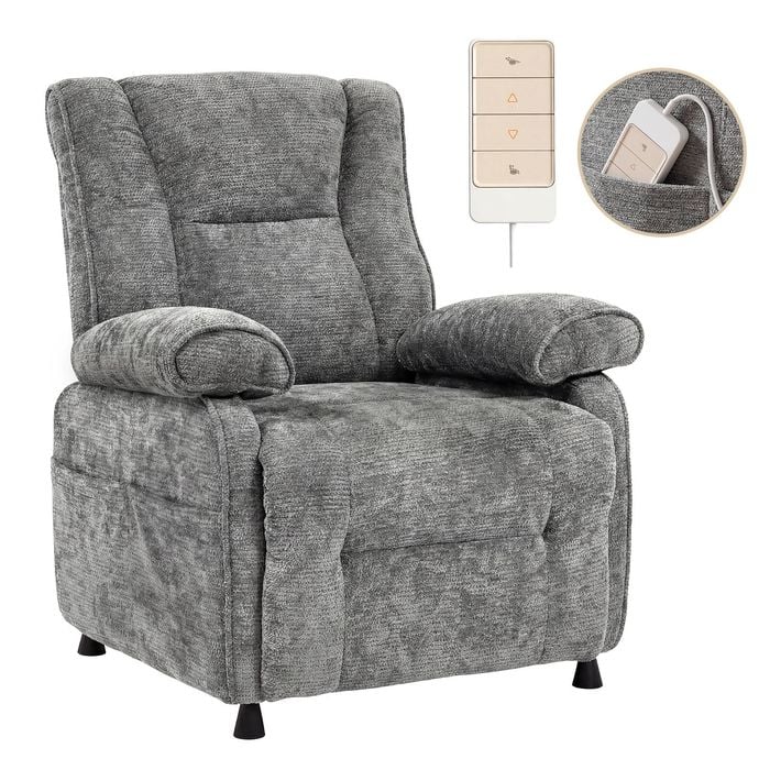 Advwin Electric Recliner Chair Lounge Armchair Comfy Sofa Chair w/ Remote & Side Pocket Grey