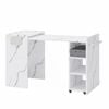 Ufurniture Folding Sewing Machine Table Extendable Craft Table Compact Multi-Purpose Table Side Desk White Marbling