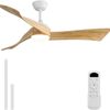 OAKORY 132cm Ceiling Fan Dimmable LED Remote Reversible DC Motor Six Speeds Natural Wood White