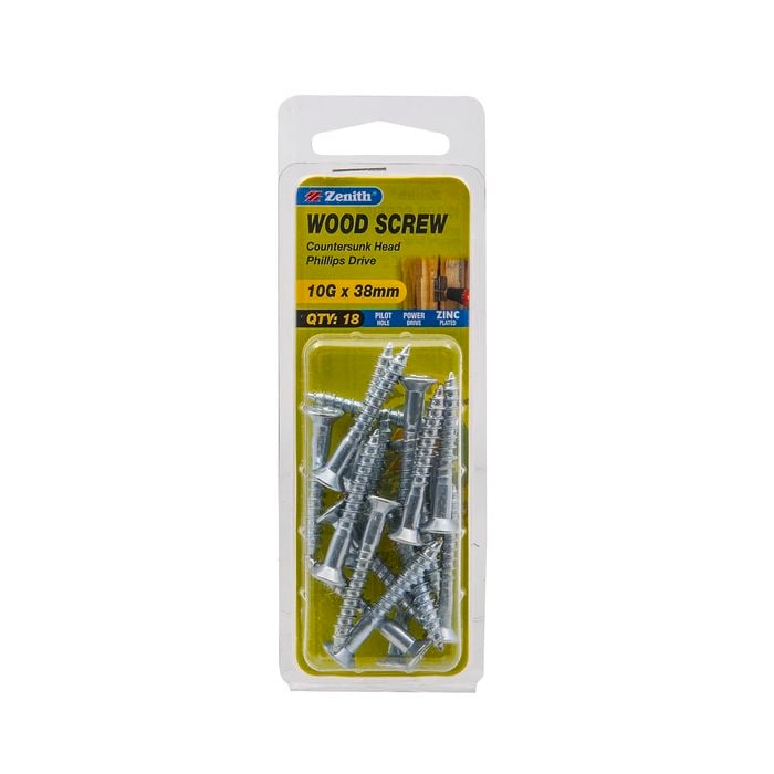 Zenith 10G x 38mm Zinc Plated Wood Screw - 18 Pack