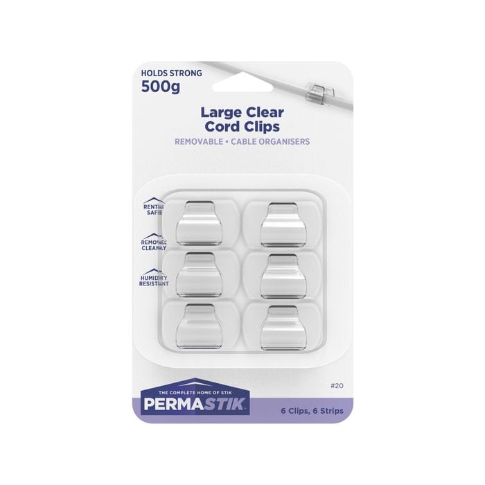 Permastik Large Clear Cord Clips - 6 Pack