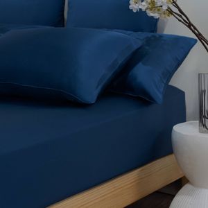 Bedding Co. Fitted Sheet 100% Mulberry Silk 22 Momme Navy Blue King Single