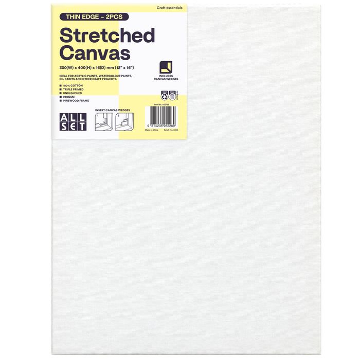 All Set 300 x 400 x 16mm Thin Edge Stretched Canvas - 2 Pieces