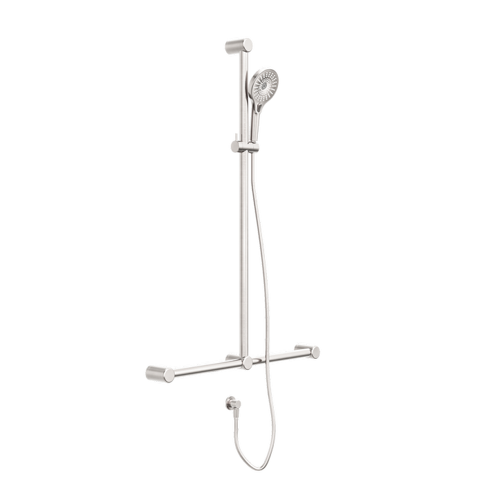 Nero 32mm Brushed Nickel Mecca Care T Bar Grab Rail And Adjustable Shower Set
