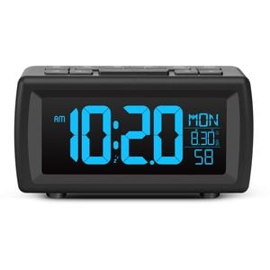 TODO Digital Alarm Clock FM Radio 2 Alarm 7 Colour Display USB Power - Black