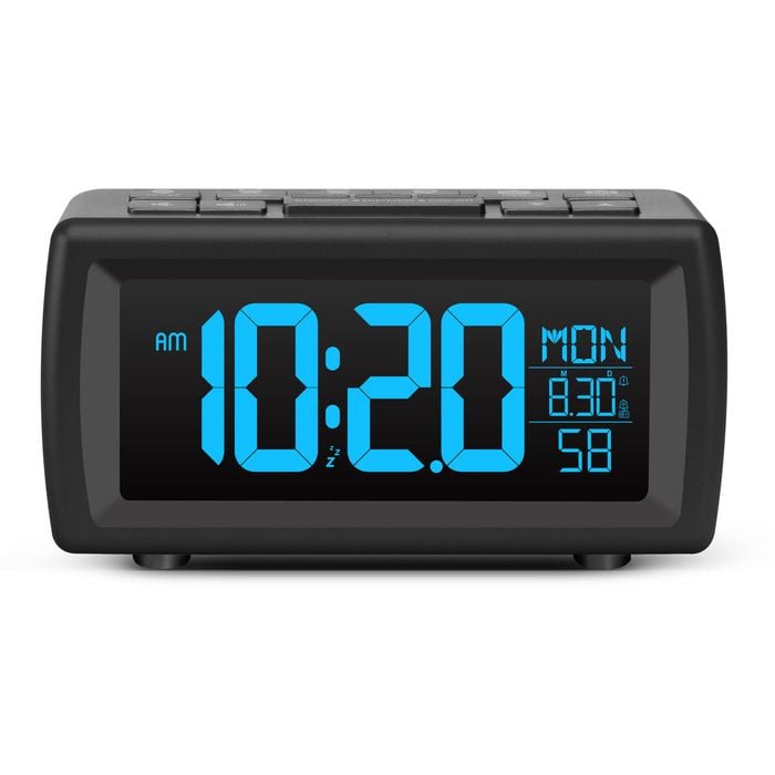 TODO Digital Alarm Clock FM Radio 2 Alarm 7 Colour Display USB Power - Black
