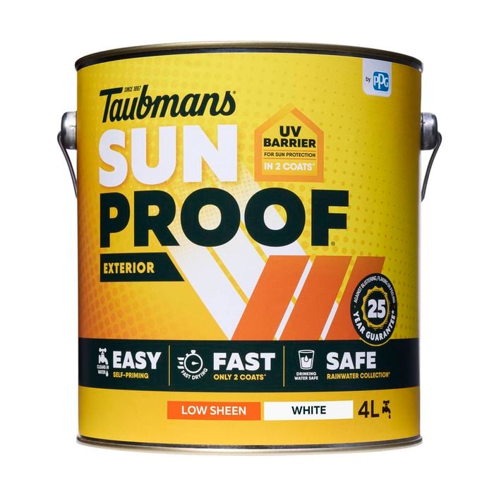 Taubmans 4L White Low Sheen Sunproof Exterior Paint