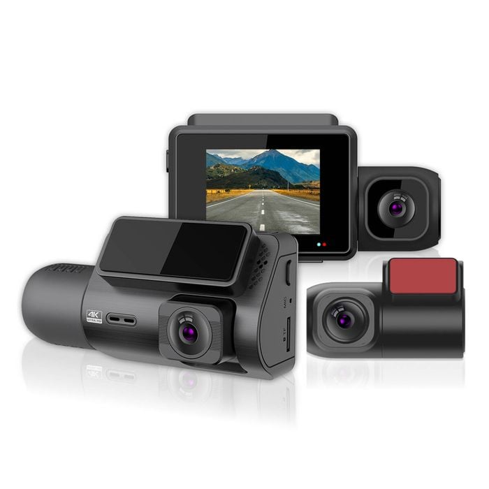 Elinz 3 Channel Dash Cam 4K+1080P+2K Three Way WiFi GPS Night Vision Supercapacitor Sony Starvis Car DVR