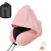 Catzon Travel Neck Pillow with Hood Memory Foam for Neck Support-Plush-Pink