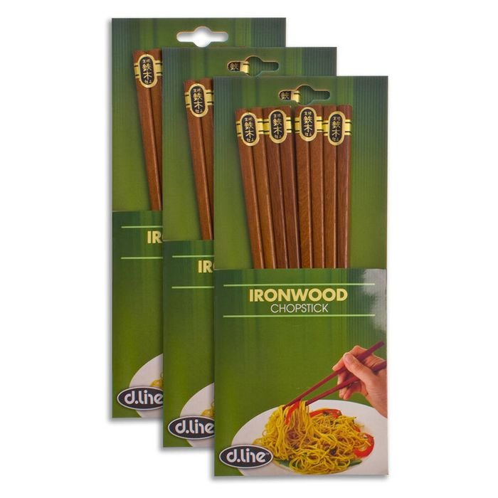 3x 4pc D.Line Ironwood Chopsticks Set Food Noodles Utensil - Brown