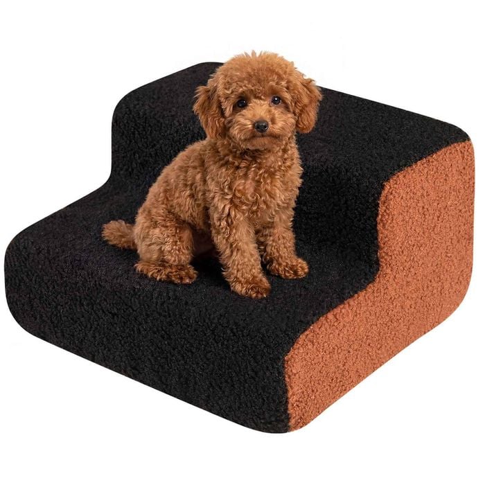 Costway 2 Step Pet Stairs Plush Frabic Dog Ramp Ladder Non-slip Black