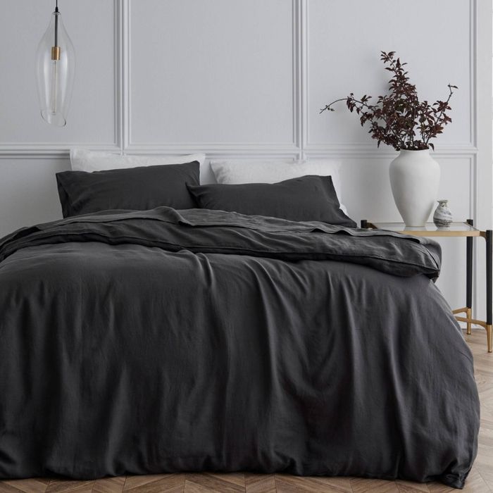 Bedding Co. Quilt Cover Set 100% French Flax Linen Charcoal Queen