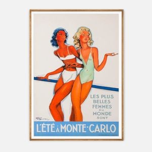 Galrie Vintage Summer Elegance - Monte-Carlo Art Print by Jean Gabriel Domergue, Wood Frame, A4 21 x 30cm (8 x 12inch)
