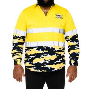 NRL Cowboys 'Camo' Hi-Vis L/S Cotton Drill Shirt - Large