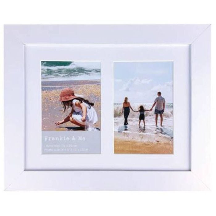 Frankie & Me Wooden Collage 4x6'' Double Picture Frame Home/Office Decor White