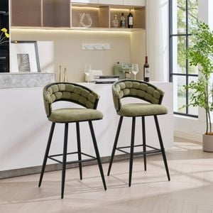 Homfurn Bar Stools Set Of 2, Velvet Bar Chair With Curved Open Back & Footrest, Modern Barstool For Kitchen Island (Green)