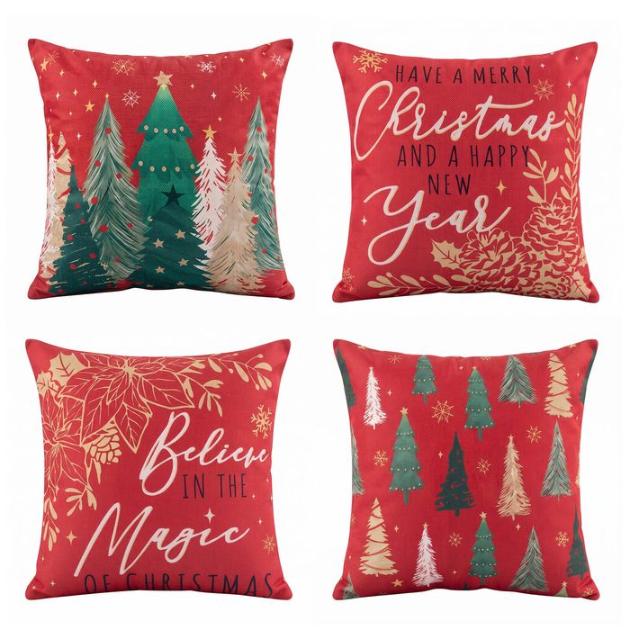 Jingle Jollys Christmas Cushion Covers Set of 4 Pillow Covers 45x45cm Christmas Decor Red