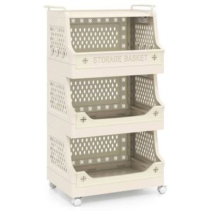 Costway 4-tier Rolling Laundry Basket Stackable Storage Cart W/hooks