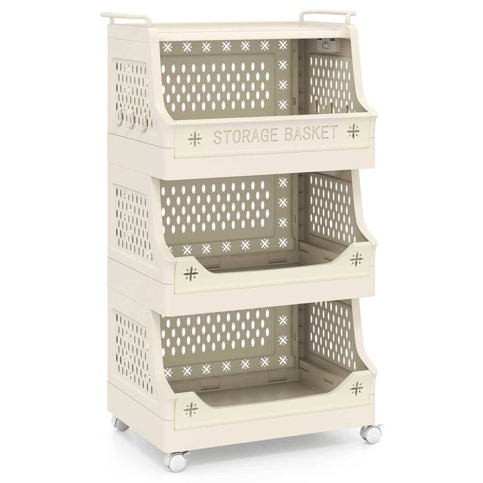 Costway 4-tier Rolling Laundry Basket Stackable Storage Cart W/hooks